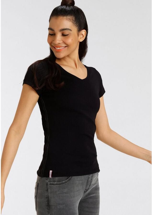 KangaROOS Shirt met V-hals Korte mouwen figuurvolgende snit van katoen in 2-pack (Set van 2) - Foto 5