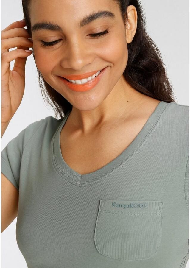 KangaROOS Shirt met V-hals Korte mouwen figuurvolgende snit van katoen in 2-pack (Set van 2) - Foto 3