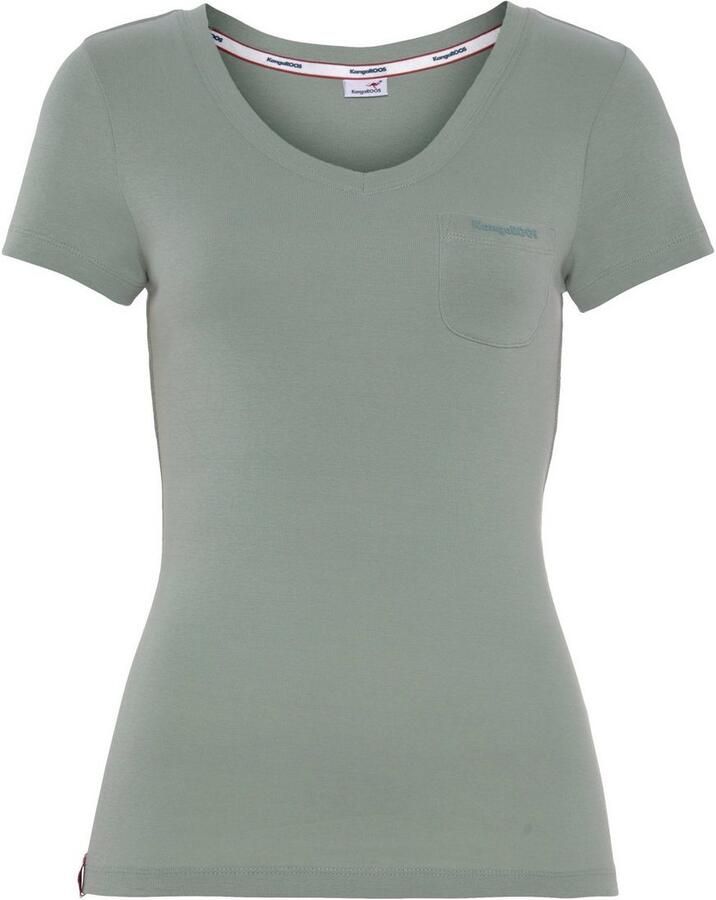 KangaROOS Shirt met V-hals Korte mouwen figuurvolgende snit van katoen in 2-pack (Set van 2)