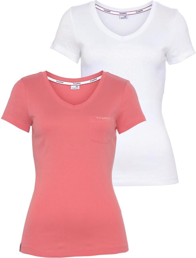 KangaROOS Shirt met V-hals Korte mouwen figuurvolgende snit van katoen in 2-pack (Set van 2) - Foto 10