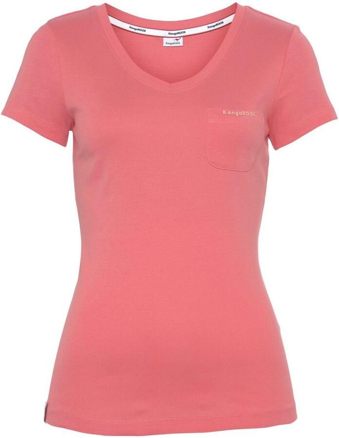 KangaROOS Shirt met V-hals Korte mouwen figuurvolgende snit van katoen in 2-pack (Set van 2) - Foto 3