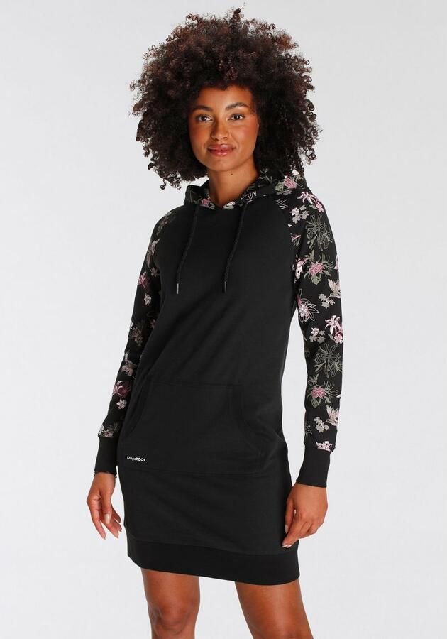 KangaROOS Sweatjurk knie-lang figuurvolgend van opgeruwde sweatstof met capuchon - Foto 4