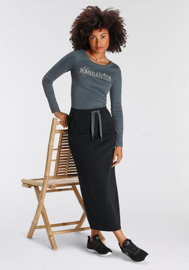 KangaROOS Shirt met lange mouwen oprolbare mouwen figuurvolgende snit ronde hals