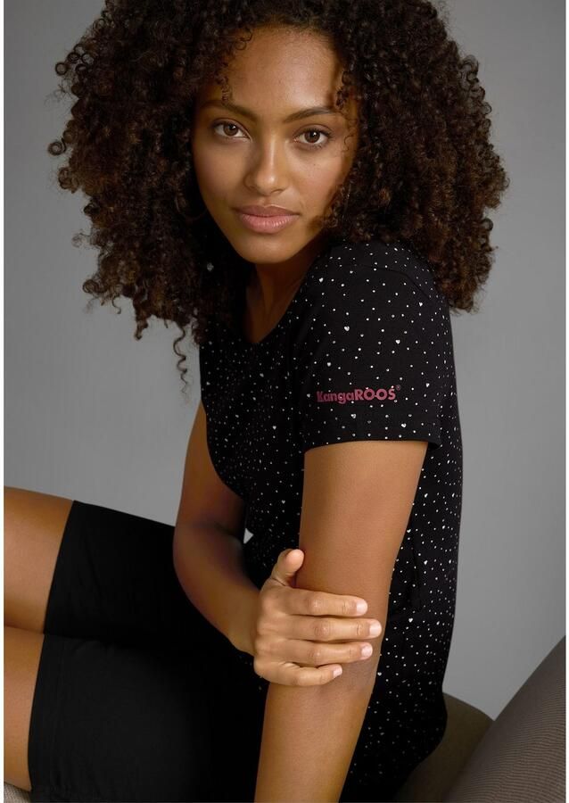 KangaROOS T-shirt Korte mouwen elastische ribstof met hartpatroon ronde hals - Foto 4