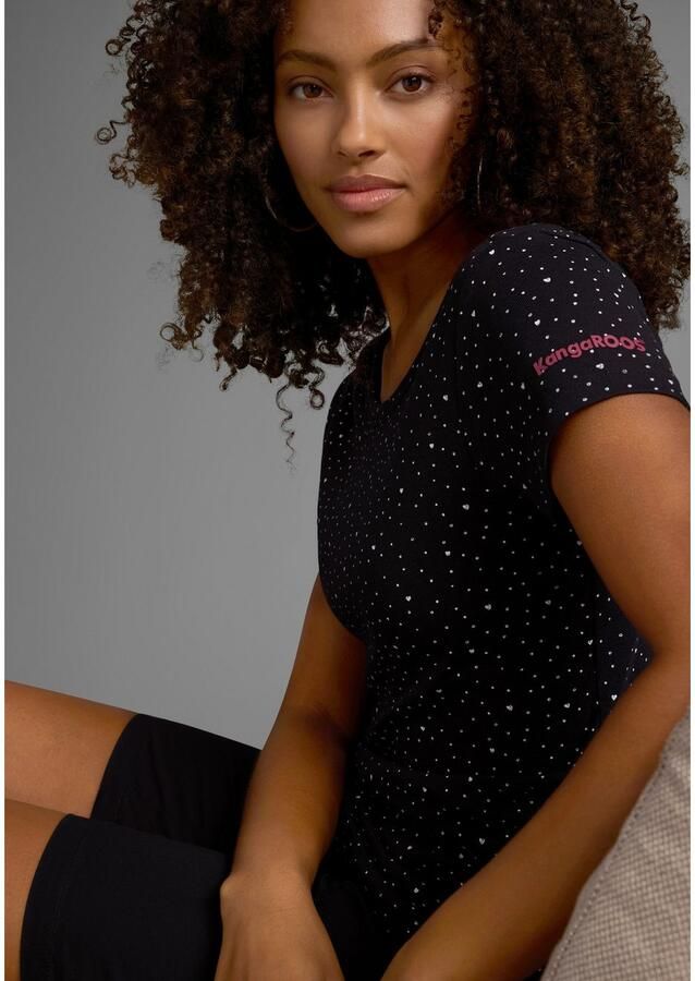 KangaROOS T-shirt Korte mouwen elastische ribstof met hartpatroon ronde hals - Foto 7