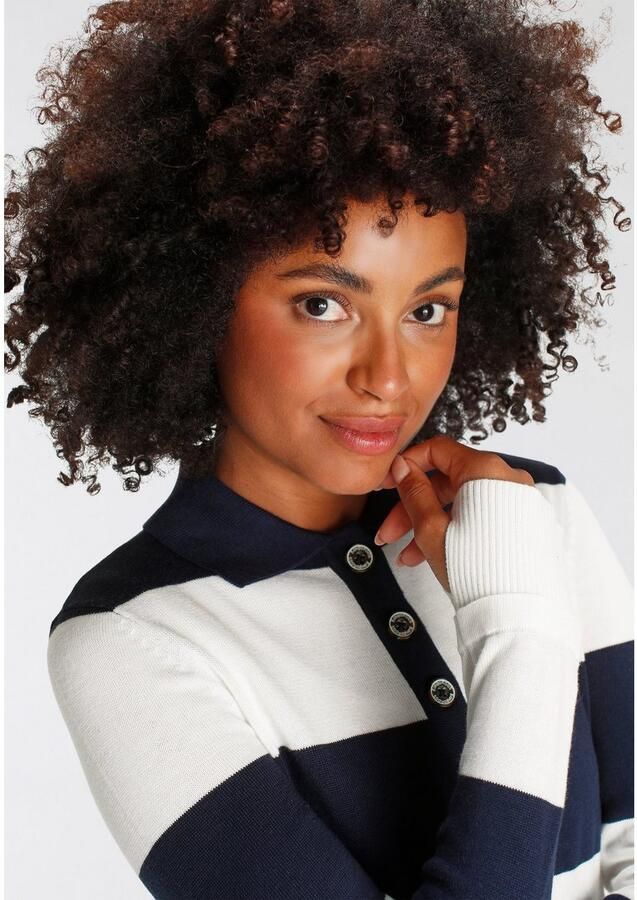 KangaROOS Trui met polokraag met modieuze knoopsluiting en maritieme blokstrepen