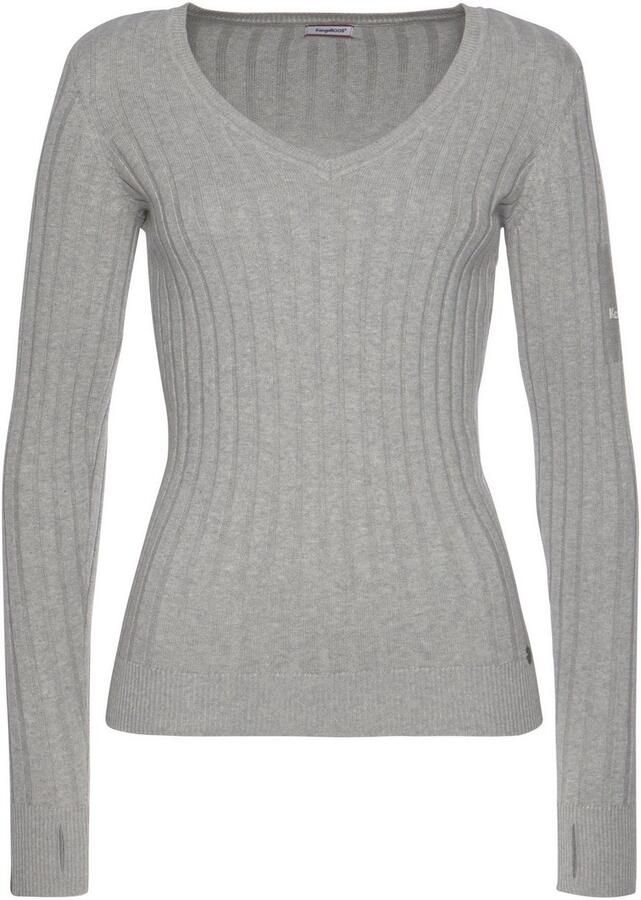 KangaROOS Trui met V-hals in breed geribd fijntricot - Foto 14