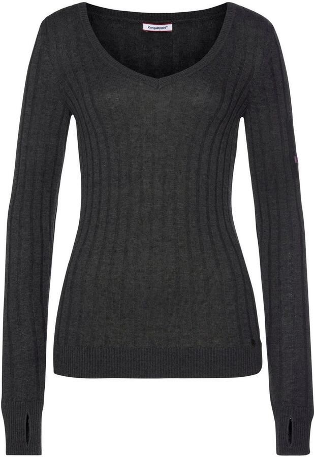 KangaROOS Trui met V-hals in breed geribd fijntricot - Foto 10