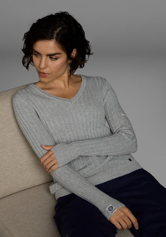 KangaROOS Trui met V-hals in breed geribd fijntricot - Foto 8