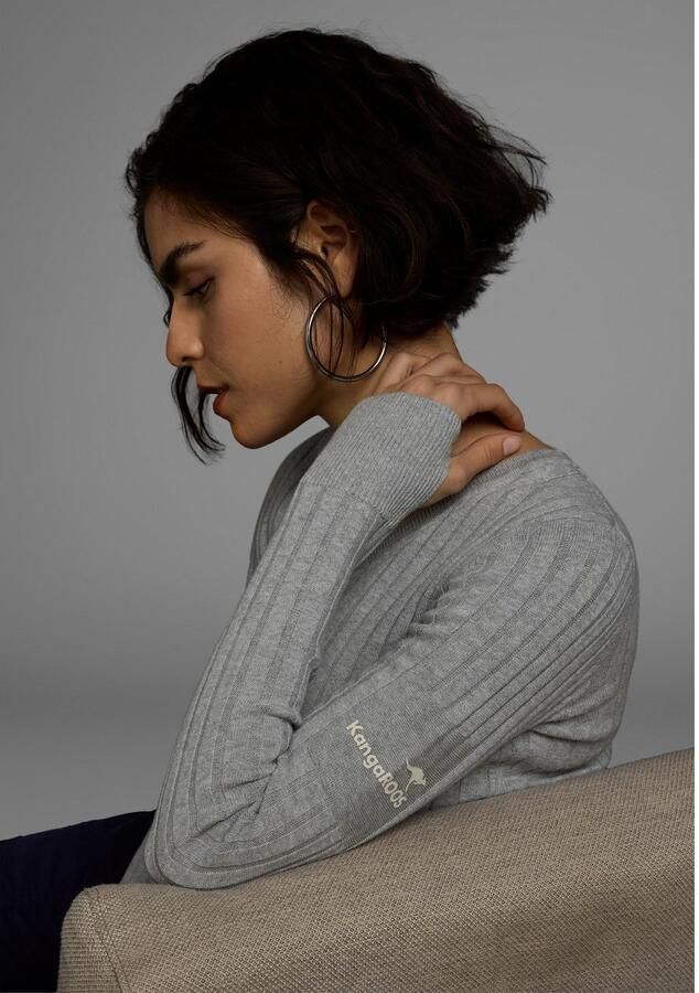 KangaROOS Trui met V-hals in breed geribd fijntricot - Foto 7