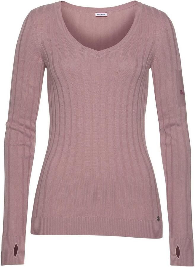 KangaROOS Trui met V-hals in breed geribd fijntricot - Foto 4