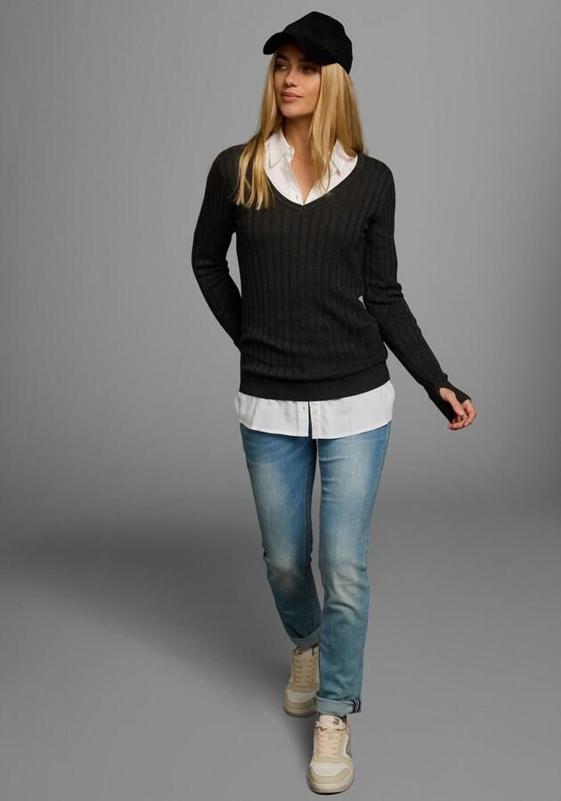 KangaROOS Trui met V-hals in breed geribd fijntricot - Foto 4