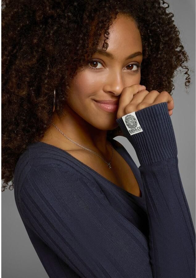 KangaROOS Trui met V-hals in breed geribd fijntricot - Foto 3