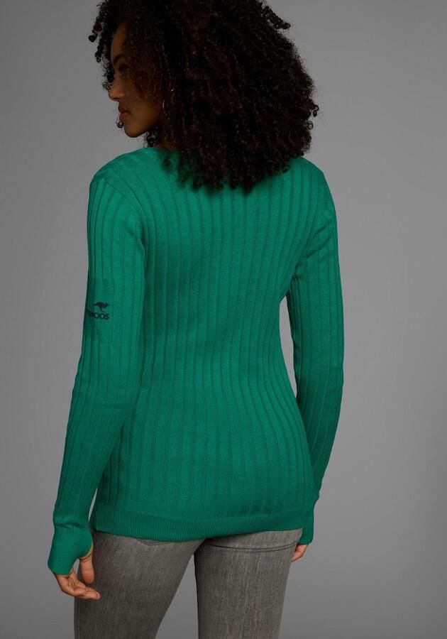 KangaROOS Trui met V-hals in breed geribd fijntricot - Foto 4