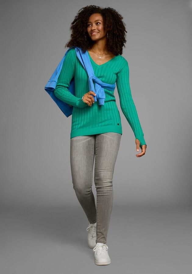 KangaROOS Trui met V-hals in breed geribd fijntricot - Foto 6