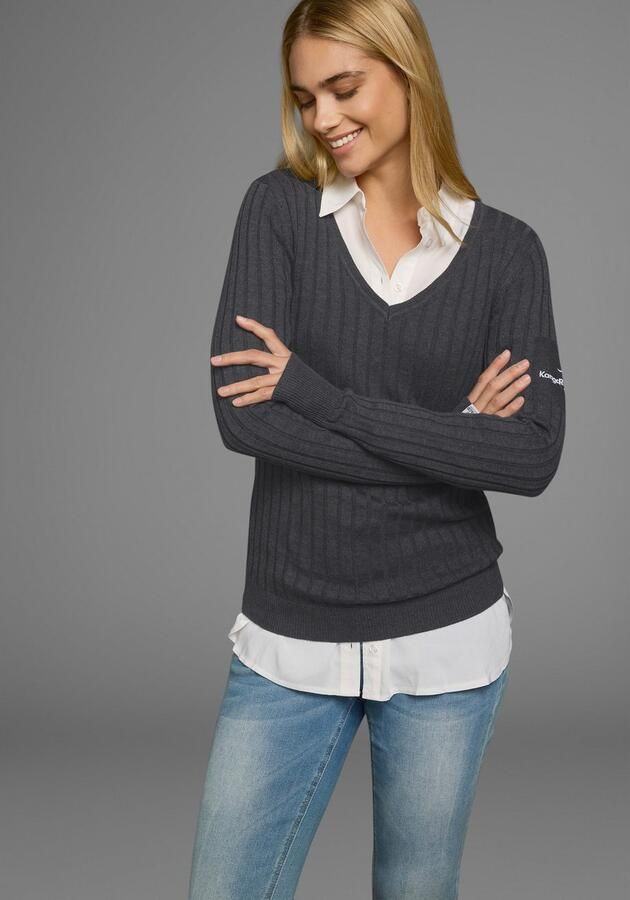 KangaROOS Trui met V-hals in breed geribd fijntricot - Foto 5