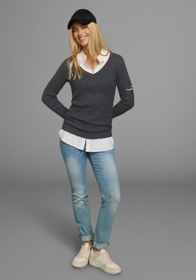 KangaROOS Trui met V-hals in breed geribd fijntricot - Foto 6