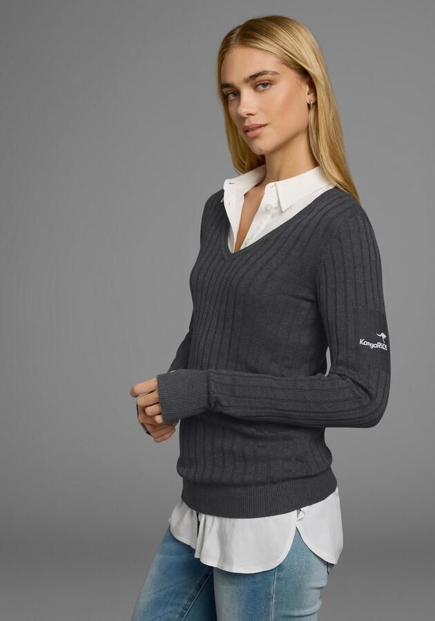 KangaROOS Trui met V-hals in breed geribd fijntricot - Foto 7