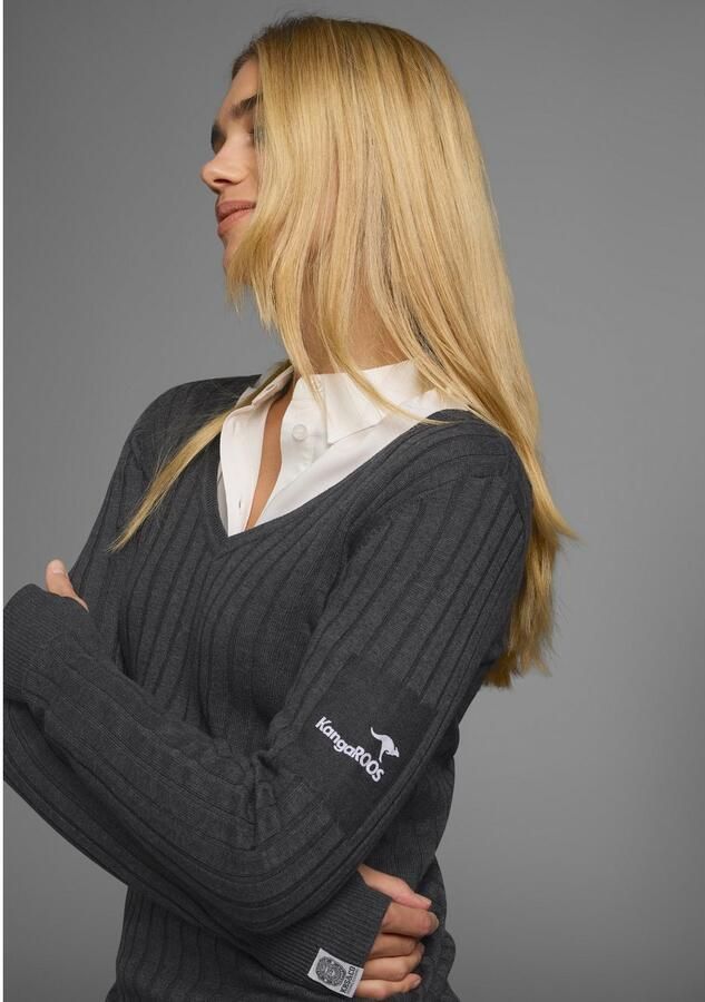 KangaROOS Trui met V-hals in breed geribd fijntricot - Foto 3