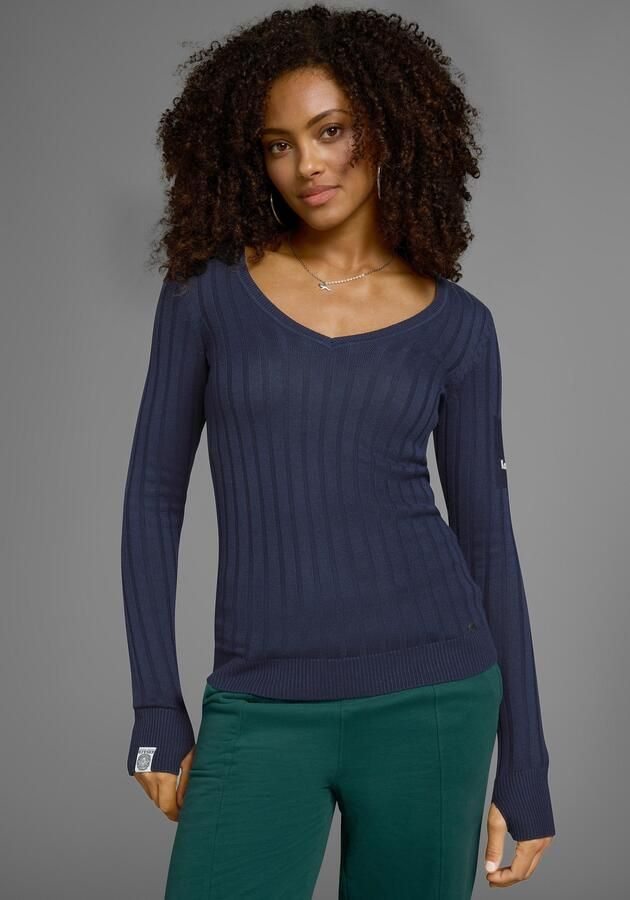 KangaROOS Trui met V-hals in breed geribd fijntricot - Foto 10