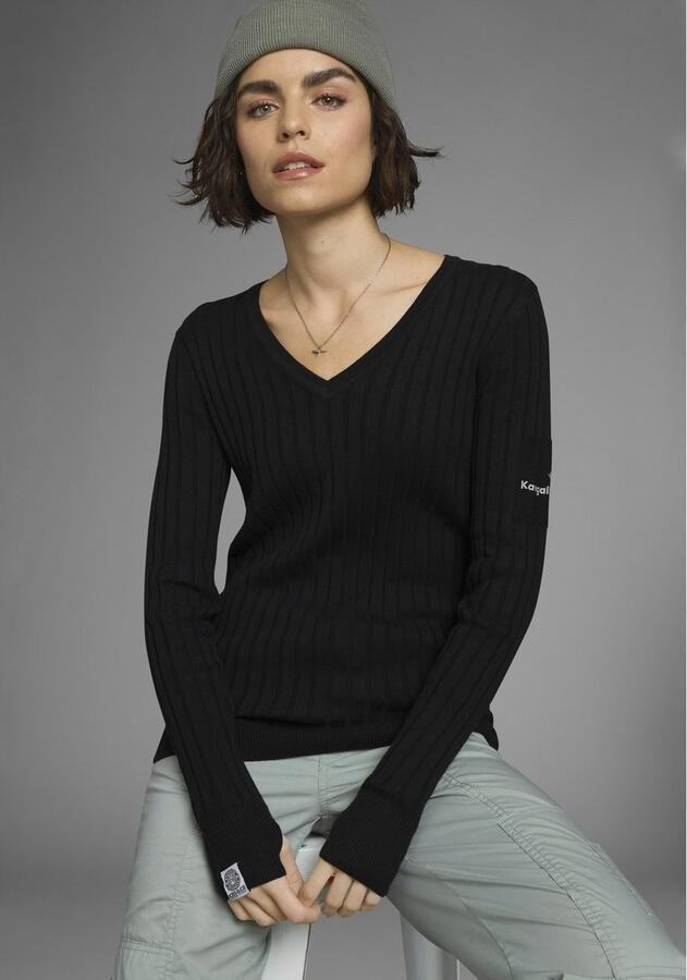 KangaROOS Trui met V-hals in breed geribd fijntricot - Foto 3