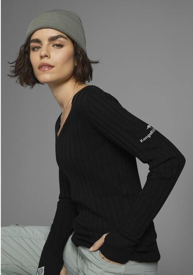 KangaROOS Trui met V-hals in breed geribd fijntricot - Foto 2