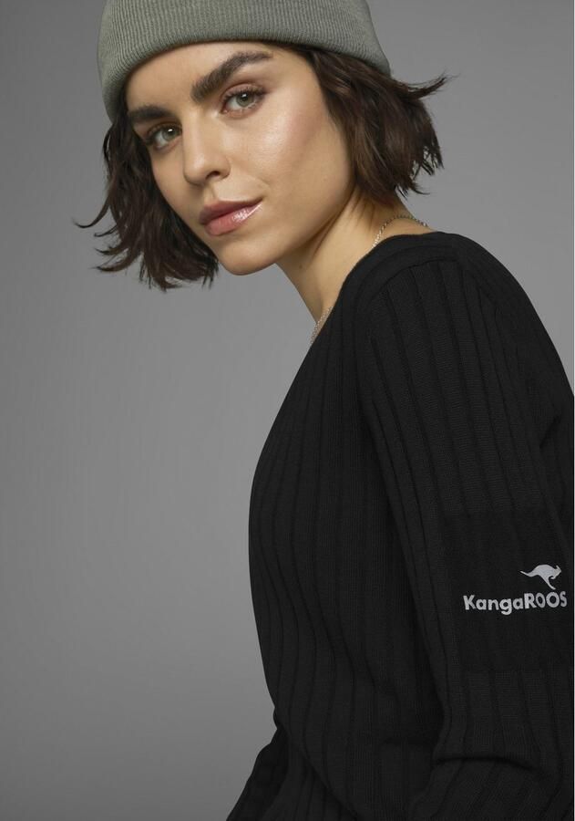 KangaROOS Trui met V-hals in breed geribd fijntricot - Foto 4