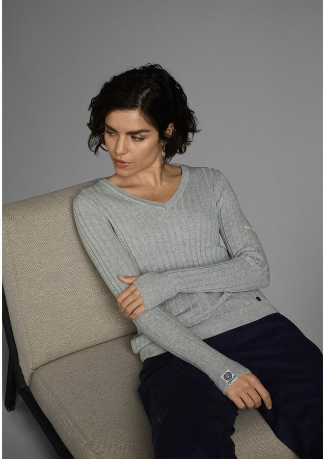 KangaROOS Trui met V-hals in breed geribd fijntricot - Foto 3