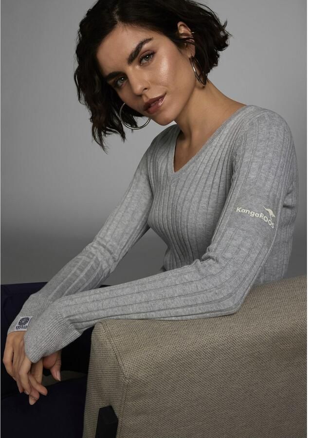KangaROOS Trui met V-hals in breed geribd fijntricot - Foto 4