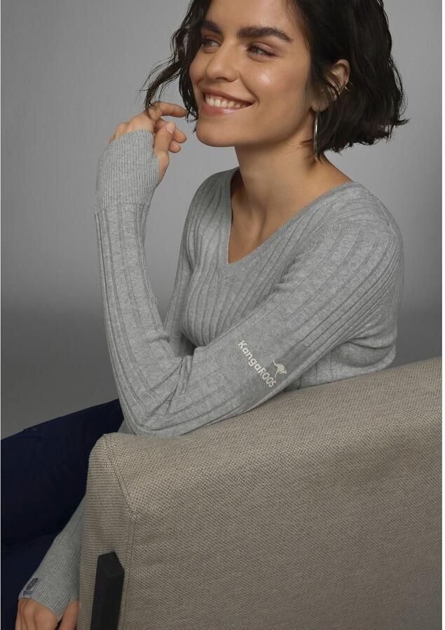 KangaROOS Trui met V-hals in breed geribd fijntricot - Foto 5