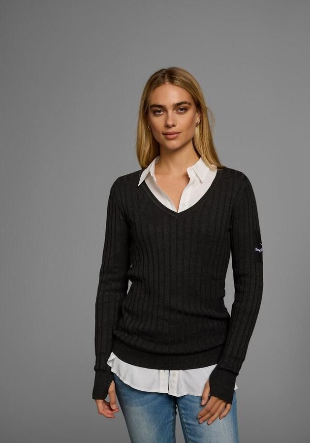 KangaROOS Trui met V-hals in breed geribd fijntricot - Foto 9
