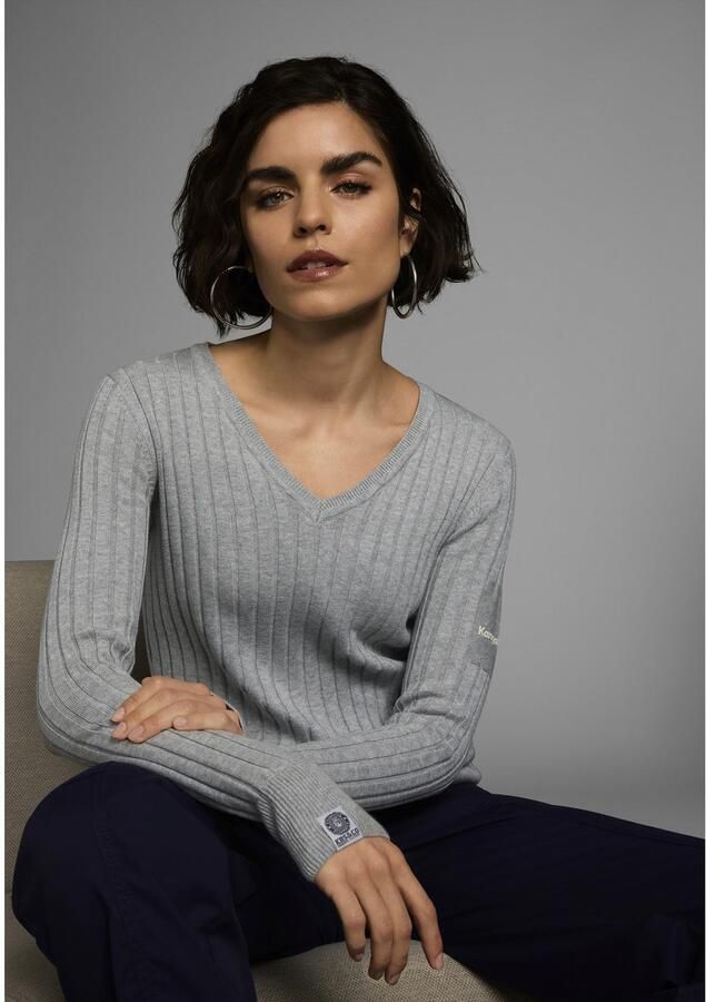 KangaROOS Trui met V-hals in breed geribd fijntricot - Foto 6