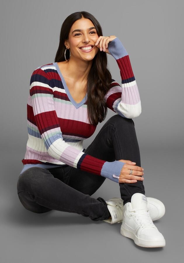 KangaROOS Trui met V-hals met moderne strepen - Foto 6