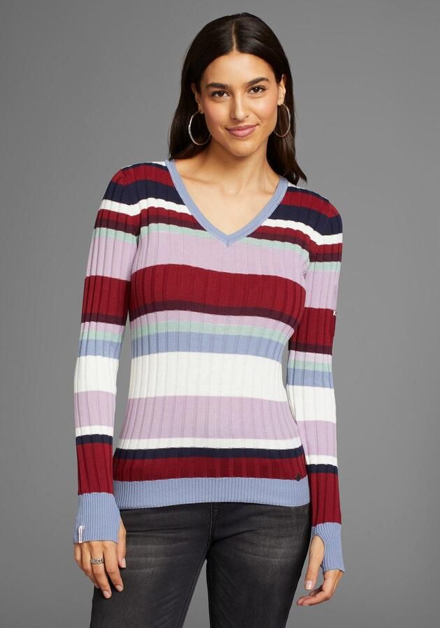 KangaROOS Trui met V-hals met moderne strepen - Foto 4