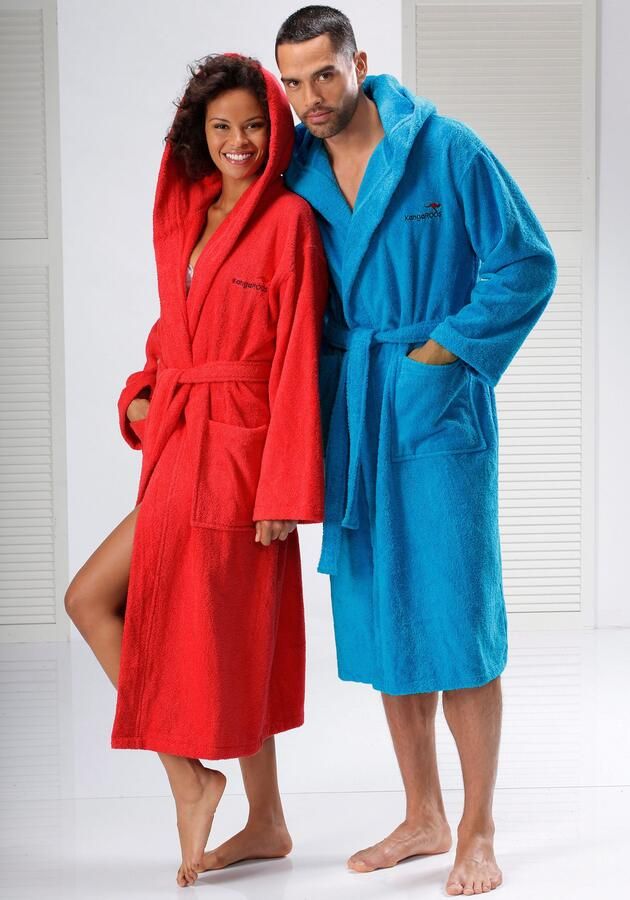 KangaROOS Uniseks badjas Cassidy voor & standaardlengte & extra lengte met zakken nen en katoen reizen hotel sauna s-3xl (1 stuk) - Foto 5