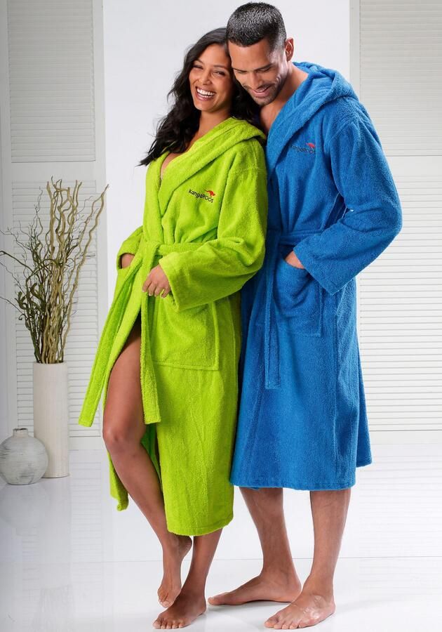 KangaROOS Uniseks badjas Cassidy voor & standaardlengte & extra lengte met zakken nen en katoen reizen hotel sauna s-3xl (1 stuk) - Foto 6