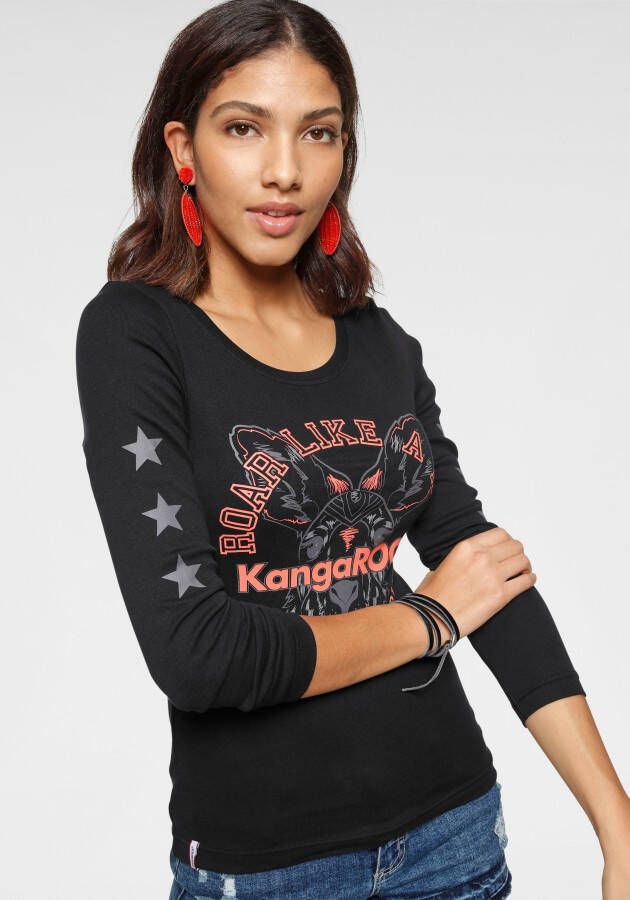 KangaROOS Shirt met lange mouwen Lange mouwen effen met kleurinzet en logoprint