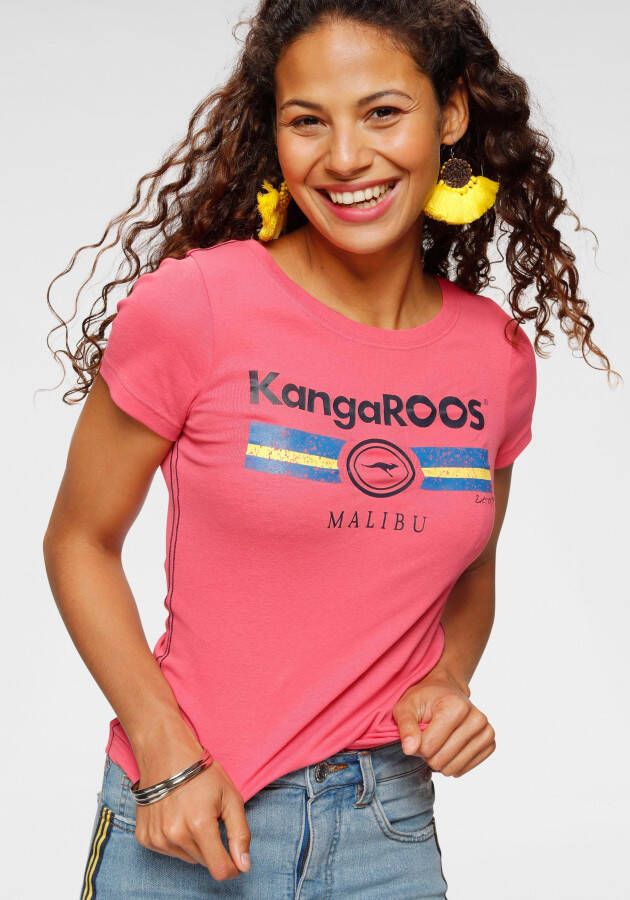 KangaROOS T-shirt met merk metallic print (1-delig)