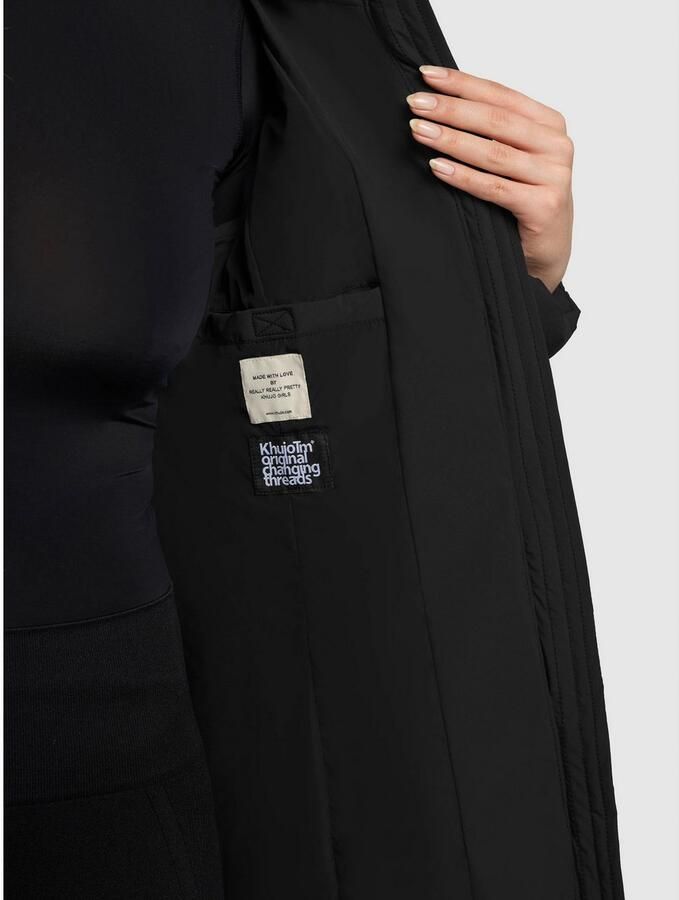 Khujo Regular fit gewatteerde lange jas met gevoerde opstaande kraag model Jilia'