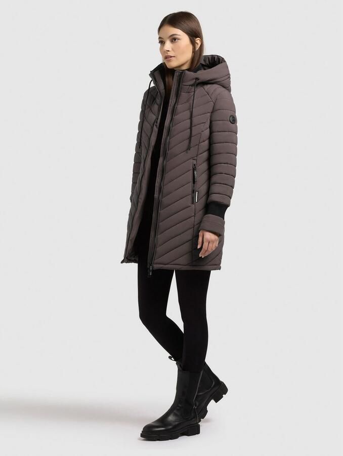 Khujo Regular fit gewatteerde lange jas met gevoerde opstaande kraag model Jilia'