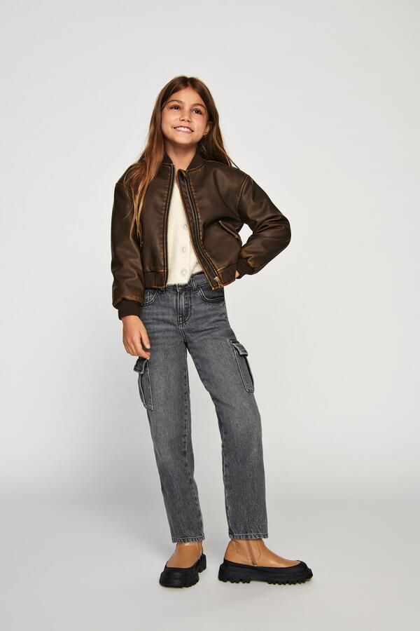 Only KIDS GIRL wide leg jeans KOGHARMONY dark grey denim Grijs Effen 128