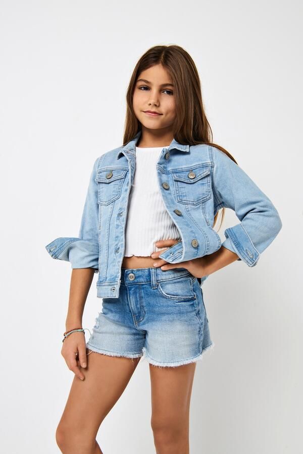 Only KIDS GIRL spijkerjas KONSARA light blue denim Blauw Meisjes Stretchdenim Klassieke kraag 140 - Foto 6
