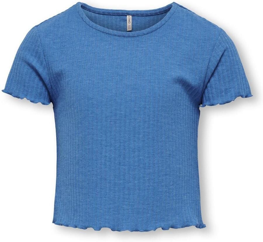 Only KIDS GIRL ribgebreid T-shirt KOGNELLA middenblauw Meisjes Polyester Ronde hals 110 116 - Foto 2