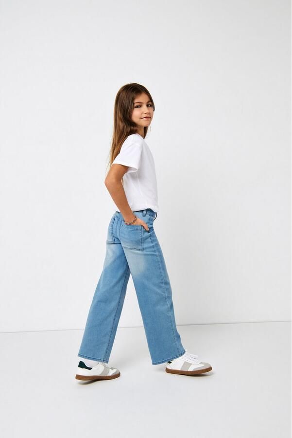 Only KIDS GIRL high waist wide leg jeans KOGSYLVIE light blue denim Blauw Meisjes Katoen 116 - Foto 3