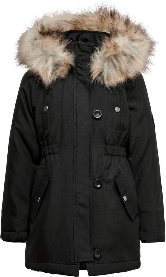 Only KIDS GIRL winterjas KOGIRIS zwart Meisjes Polyester Capuchon Effen 158