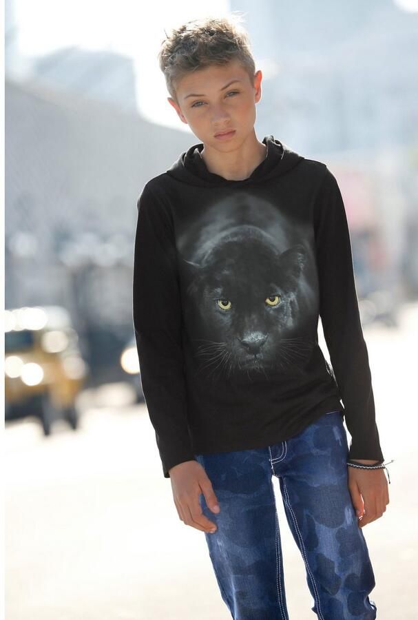 KIDSWORLD Capuchonshirt PANTHER Fotoprint Lange mouwen basic pasvorm met kleurrijke print van katoen - Foto 5