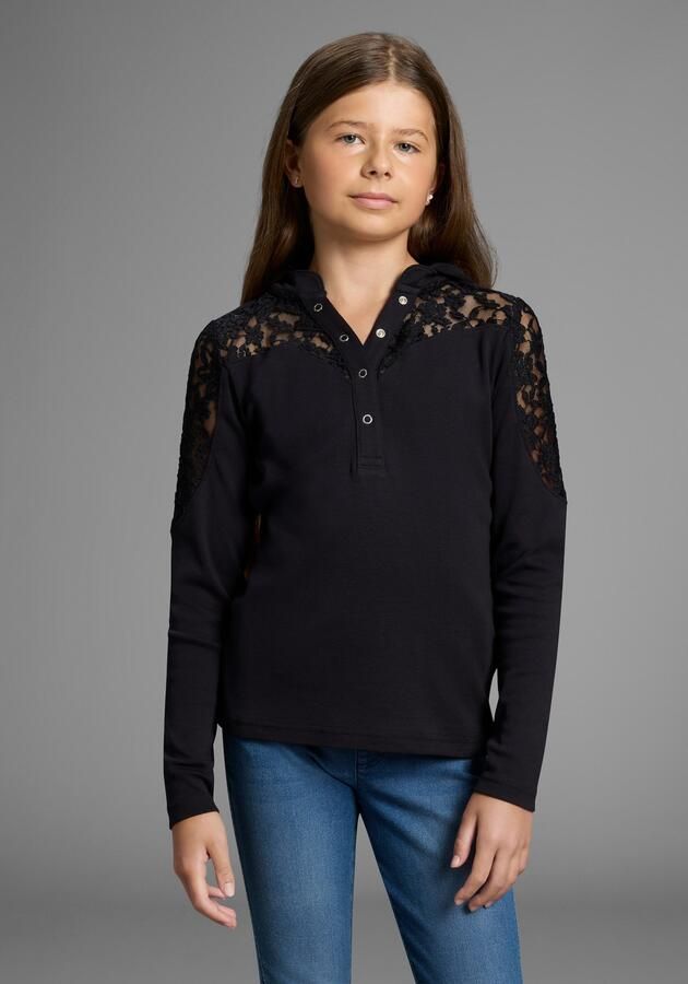 KIDSWORLD Capuchonshirt Shirt met kantinzet voor meisjes Trendy shirt met kanten inzetstuk - Foto 6
