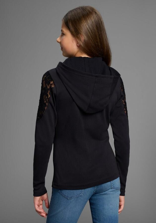 KIDSWORLD Capuchonshirt Shirt met kantinzet voor meisjes Trendy shirt met kanten inzetstuk - Foto 2