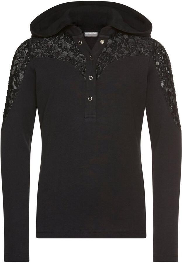 KIDSWORLD Capuchonshirt Shirt met kantinzet voor meisjes Trendy shirt met kanten inzetstuk - Foto 5