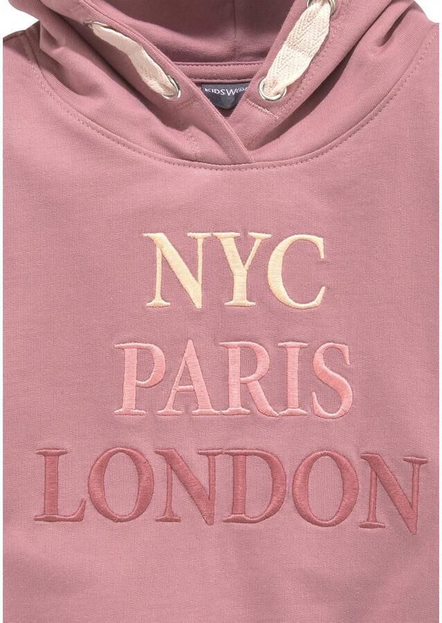 KIDSWORLD Hoodie NYC Paris London Borduurwerk Lange mouwen rechte pasvorm bedrukt capuchon van katoen - Foto 2
